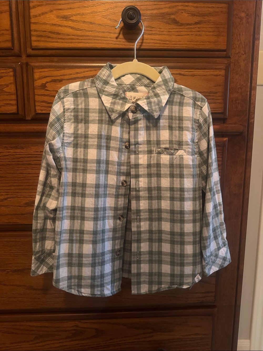 Kids Green Plaid Button-Up Shirt with Chest Pocket